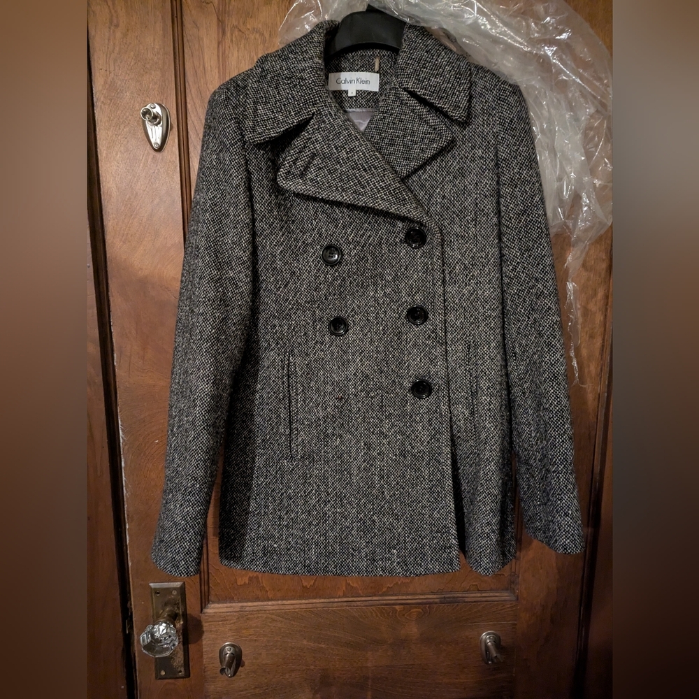 Calvin Klein Black and Gray Pea Coat